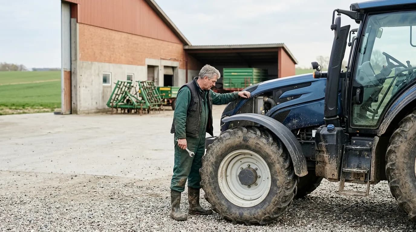 Erhvervslån til landbrug Realistisk dansk landbrugsmiljø med maskine og mark