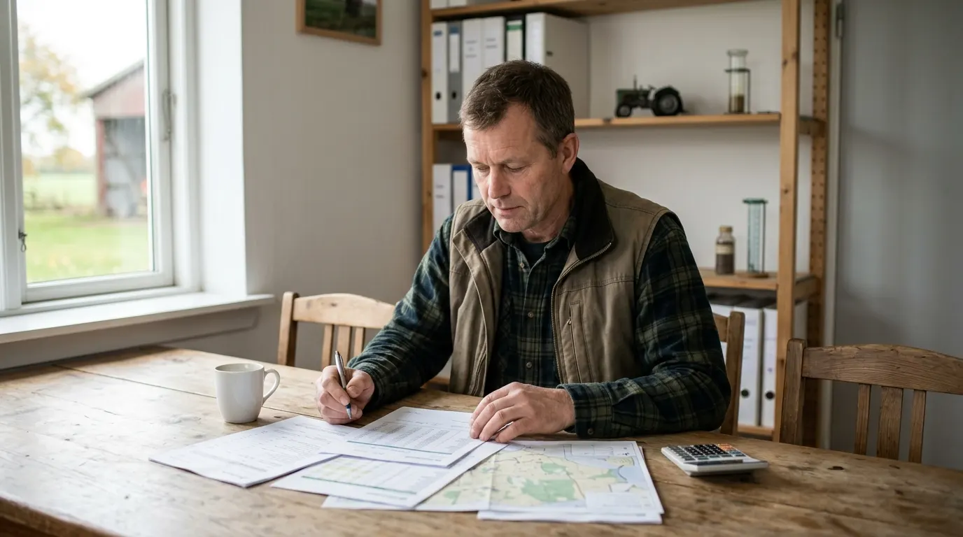 Lån til landbrugsmaskiner og drift Landmand gennemgår budget og sæsonlikviditet